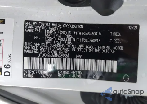 2021 Lexus Gx 460 Premium z USA, uszkodzony, nr VIN JTJAM7BX6M5289581